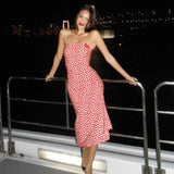 Strapless Heart Print Midi Dress-Outfit