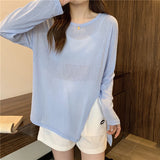 Fongt Fork Sunscreen Long-Sleeved T-Shirt For Women 2023 New Solid-Color Top Loose Air-Conditioning Hooded Summer Bottoming