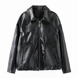 Fongt Women's Explosive Bow Zip Leather Jacket Jacket Casual