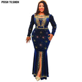 Luxury Velvet Bodycon Long Maxi Dress African Dresses For Women Sexy Hot Drilling Mermaid Evening Party Robe Africaine