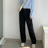 Spring Summer Straight Wide Leg Pants Elegant Office Lady Casual Trousers Length
