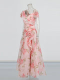 Famous Wind V-Neck Dress Dress 2025 Summer New Temperament Print Three-Dimensional Decoration Design Long Dress Dress