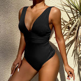 Fongt New One-Piece Swimsuit Female Integrated Solid Color Sexy Slim One-Piece