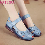 Summer New Handmade Women's Shoes National Style Genuine Leather Hollow Women's Sandals soft Flat with