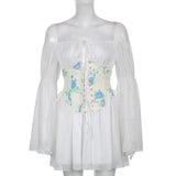 Chiffon Detachable Corset Puff Sleeve Mini Dresses-Outfit