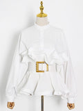 Fongt Long-Sleeved Lotus Leafy Shirt Women 2025 Autumn New Fashion Korean Version Of High-Waisted Collars On The Body Of Women's Clothing
