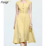 Han Queen 2022 Women's Dresses Sleeveless A-Line Summer Vestidos Vintage Elegant Simple Series Casual Slim Office Party