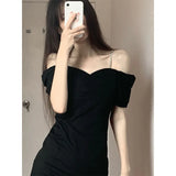 Fongt Style Temperament Package Hip Little Black Skirt French Style Sexy Pure Desire Wind Hot Girl Condole Belt Dress Dress-Outfit