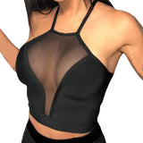 Fongt Summer Women's New Mesh Stitching Sexy I-Word Crop Small Vest-Outfit