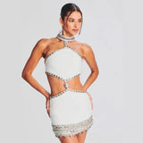 New Heavy Industry Diamond-Stry Metal Decorative Sling Dress With A Short Design