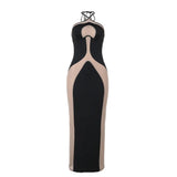 Fongt Autumn 2024 New Long Dress Temperament Hanging Neck Sling Body Hollow Sexy