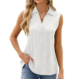 2024 New Lapel Sleeveless Solid Color Casual Vest T-Shirt-Outfit