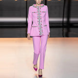 Fongt Early Spring New Fashion Heavy Industry Nails And Diamond Jacket Jacket Trousers Set Two Sets