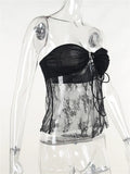 Lace Sheer Tube Tie Up Slit Top-Outfit