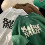 Quality Cotton Oversized T Shirts Unisex High Street Brand Letters Print Solid Tops Summer Loose Short Sleeve Fashion