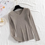 Sexy V Neck Women Pullover Sweater Fashion Autumn Winter Long Sleeve Knitted Jumper Top Casual Korean Slim Basic