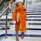 Pleated Woven Skirt for Women Sexy Oversized Casual Clothing Irregular Shape Side Lace Beach Style Female Outfits