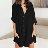 tops Ladies Fashion Turn-down Collar Loose Single Breasted Button Beach Office Casual Blouse Irregular Top Women's