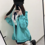 Anime Rabbit Ear Detachable Hoodie Jackets Y2k Long Sleeve Zipper Coat Women Spring New Mid-length Loose Tops Mujer-Outfit