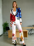 2025 New Printing Design Two-Piece Velvet Blazer Suit Jacket + High-Waisted Micro-Slave Suit Women's