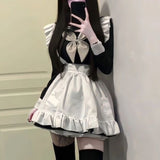 Kawaii Sweet Sailor Collar Bow Long Sleeve Dress for Women+ Y2k E-Girl Ruffles Slim Waist Apron Autumn Two Piece Setas-Outfit