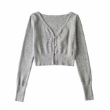 New Autumn Style Cardigan V-Collar Button High Waist Exposed Navel Short Slim Women's Sweater-Outfit