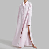 Fongt 2024 New Fashion Casual Wind Lapel Side Fork Design Sense Simple Versatile Long Sleeve Long Shirt Woman-Outfit