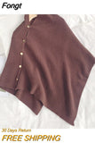 Women Versatile Knitted Scarf Solid Wraps Poncho Sweater with Buttons Autumn Winter Warm Shawl Cape
