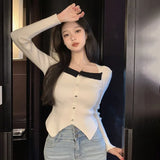 Contrast Irregular Square Neck Women's Knitted Tops Knitted Sweater y2k-Outfit