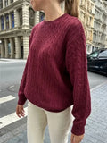 Women Solid O-Neck Loose Sweaters 2023 Autumn Vintage Long Sleeve Knit Pullover Chic Female Fashion Long Sleeve Knitwears-Outfit