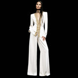 Fongt New Fashion Heavy Industry Embroidered Lucide Nails Diamond Jacket Trouser Set Two Sets