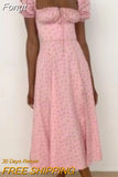 Women Slit Dress, Floral Printed Pattern Square Collar Short Sleeve Backless Long Dresses