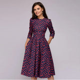 Party Vintage Small Floral Urban Style 3/4 Sleeve Round Neck