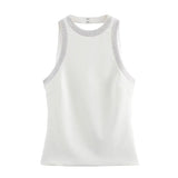 Fongt New Female Temperament Dress-Up Round Collar Sleeveless Back Hot Diamond Design Vest Top