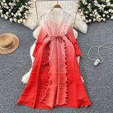 Fongt Strap Long Three-Home Folded Coat Female Fashionable Gradient Wood Ear Pressure Skirt