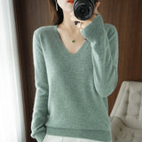 Fongt The 2023 Fall / Winter New Women's Knit Sweater Pullover Women's V-Neck Bottom Plush Sweater-Outfit
