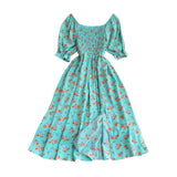 Summer New French Soft Style Sweet American Collar Bubble Short Sleeves Waist Show Thin Forked A-Shaped Dress-Outfit