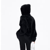 Fongt Autumn White Double Zipper Hooded Stingy Sweater Cardigan Soft Mashed Sweet Hot Girl Blouse