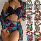 Fongt New 2024 Bikini Gathers The Sexy Mesh Three-Piece Split Print Swimsuit