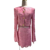 STREET Newest 2022 Designer Runway Suit Set Women's Round Neck Long Sleeve Line Decoration Short Jacket Skirt