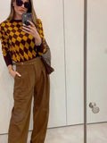 Brown N Yellow Diamond Printed Sweater-Outfit