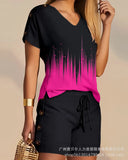 Positioning Print Short-Sleeved Pants Two-Piece Suit-Outfit