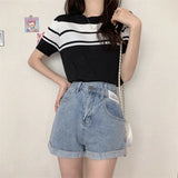Retro Striped Ice Silk Short-Sleeved Knitted Shirt For The New Summer 2025 Thin