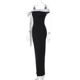 Black Ribbon Off-shoulder Maxi Dress-Outfit