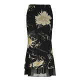 Fongt Sen Huahua Print Low-Rise Thin Half-Dress Babes Babes Babes Babes Thorny A-Word Long Skirt