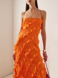 Elegant Ruffles Party Evening Dresses for Women 2023 Summer Spaghetti Strap High Split Bodycon Dress Sexy Backless