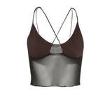 Women's Solid Color Short Tops Cross Bandages Perspective Short Camisole, Sleeveless Navel