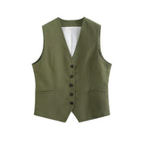 Fongt Summer Leisure Vest Set Linen-Blend Loose Vest + Shorts Set Women K27788