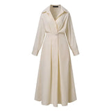 Fashion Lapel Neck Long Sleeve Sundress Elegant Women Autumn Long Shirt Dress Oversized Solid OL Vestidos Robe