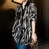 Lady Fashion Diamonds Vintage Printed Shirt Female Single-breasted Spring Autumn Korean Spliced Polo-Neck Midi Blouse New-Outfit
